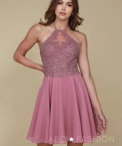 Short Halter Dress With Applique Bodice By Nox Anabel G657
