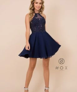 Short Halter Dress With Applique Bodice By Nox Anabel G657
