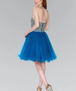 Short Halter Dress With Beaded Bodice By Elizabeth K GS2382 Prom
