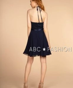 Short Halter Dress With Embroidered Bodice By Elizabeth K GS1621 Prom 19 Short Halter Dress With Embroidered Bodice By Elizabeth K GS1621 Prom