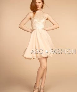 Short Halter Dress With Embroidered Bodice By Elizabeth K GS1621 Prom 22 Short Halter Dress With Embroidered Bodice By Elizabeth K GS1621 Prom