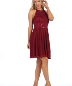 Prom Short Halter Dress With Lace Bodice By Celavie 6398 12 Prom Short Halter Dress With Lace Bodice By Celavie 6398