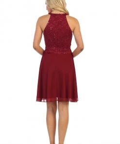 Prom Short Halter Dress With Lace Bodice By Celavie 6398 10 Prom Short Halter Dress With Lace Bodice By Celavie 6398