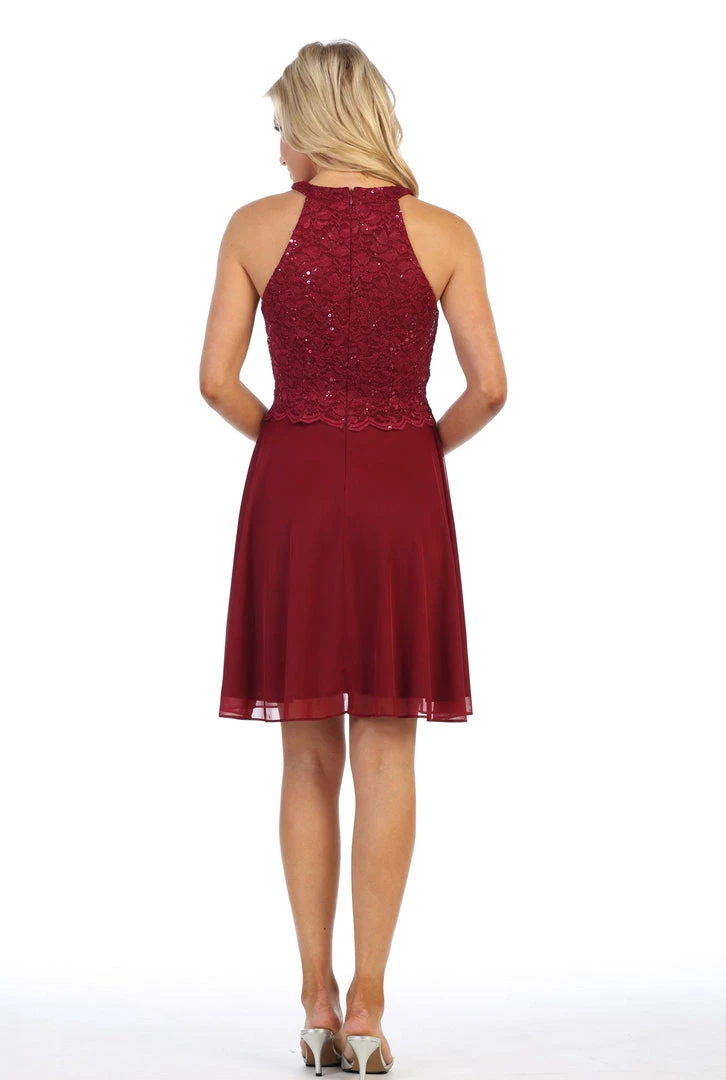 Prom Short Halter Dress With Lace Bodice By Celavie 6398 4 Prom Short Halter Dress With Lace Bodice By Celavie 6398