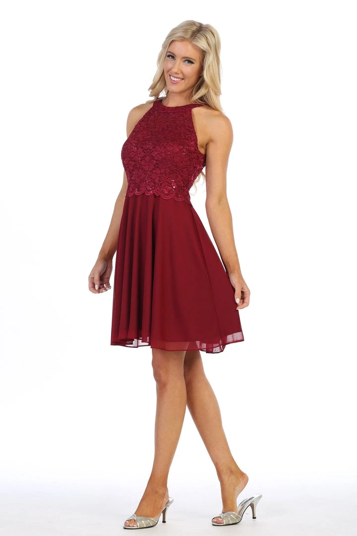 Prom Short Halter Dress With Lace Bodice By Celavie 6398 5 Prom Short Halter Dress With Lace Bodice By Celavie 6398