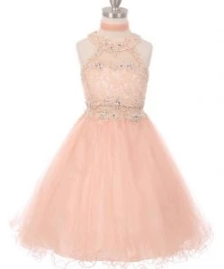 Short Halter Dress With Lace Bodice By Cinderella Couture 5040 Prom