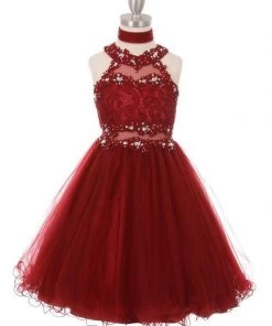 Short Halter Dress With Lace Bodice By Cinderella Couture 5040 Prom