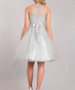 Short Halter Dress With Lace Bodice By Cinderella Couture 5040 Prom