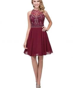 Short High-Neck Dress With Beaded Illusion Bodice By Star Box 17255 Prom