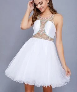 Prom Short Illusion Dress With Beaded Bodice By Nox Anabel 6250