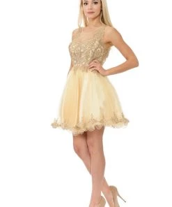 Short Illusion Dress With Beaded Lace Applique By Lenovia 8101