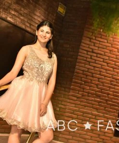 Short Illusion Dress With Beaded Lace Applique By Lenovia 8101