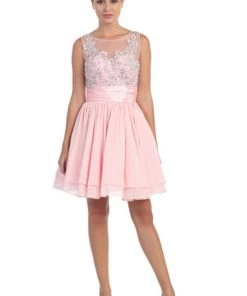 Prom Short Illusion Dress With Beaded Lace Appliques By Star Box 6054