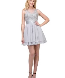Prom Short Illusion Dress With Beaded Lace Appliques By Star Box 6054