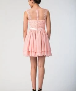 Short Illusion Dress With Beaded Lace Appliques By Star Box 6171 Prom
