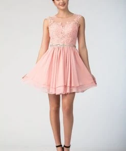 Short Illusion Dress With Beaded Lace Appliques By Star Box 6171 Prom