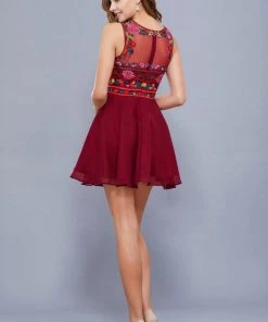 Prom Short Illusion Dress With Floral Appliques By Nox Anabel 6239