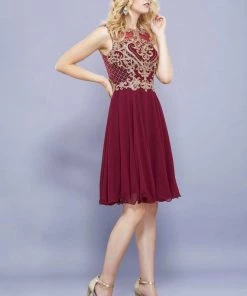 Short Illusion Dress With Gold Lace Applique By Nox Anabel 6321 Prom 10 Short Illusion Dress With Gold Lace Applique By Nox Anabel 6321 Prom
