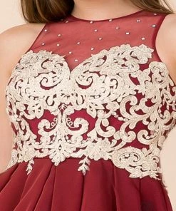 Short Illusion Dress With Lace Applique By Nox Anabel 6338