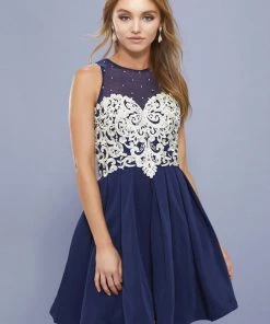 Short Illusion Dress With Lace Applique By Nox Anabel 6338