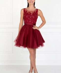 Short Illusion Dress With Lace Bodice By Elizabeth K GS2414