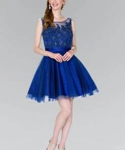 Short Illusion Dress With Lace Bodice By Elizabeth K GS2414