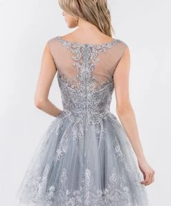 Short Illusion Glitter Print Dress By Elizabeth K GS1964