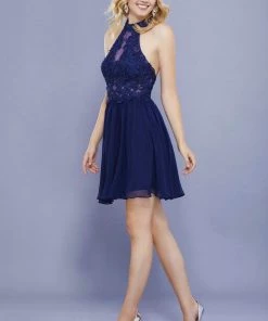 Short Illusion Halter Dress With Lace Applique By Nox Anabel 6308 10 Short Illusion Halter Dress With Lace Applique By Nox Anabel 6308
