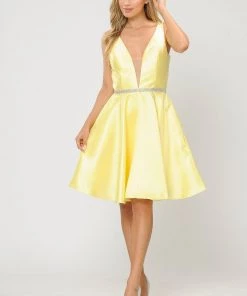 Short Illusion V-Neck Mikado Dress By Poly USA 7894