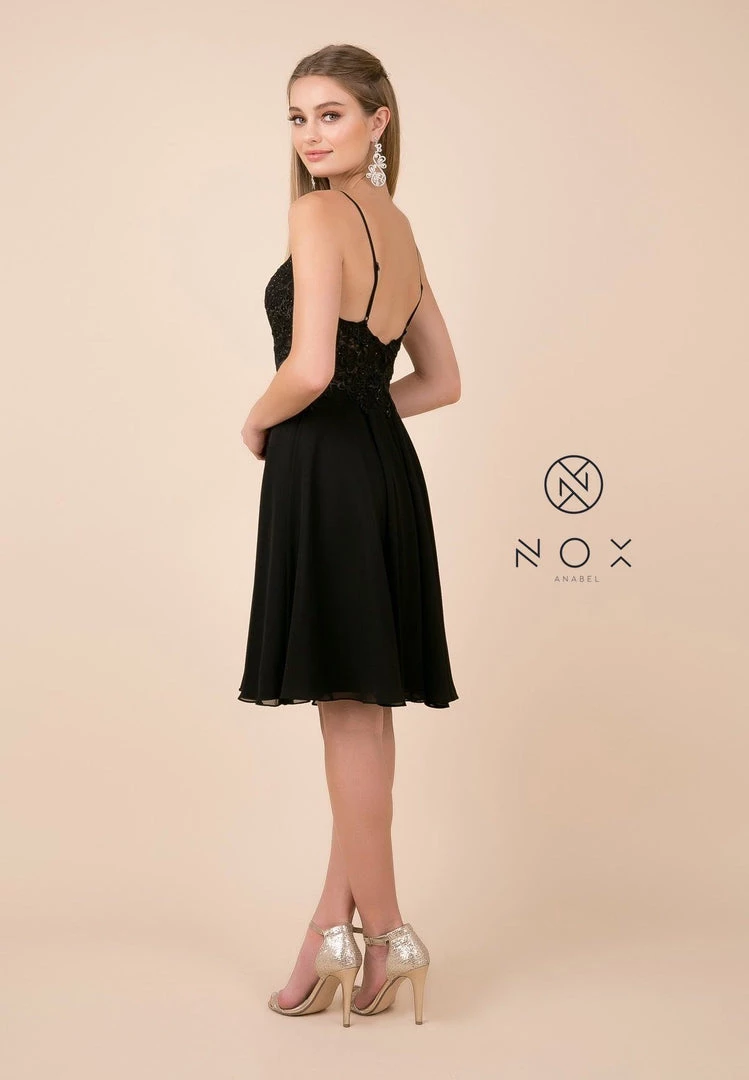Short Knee Length V-Neck Dress With Appliques By Nox Anabel A660 Prom 7 Short Knee Length V-Neck Dress With Appliques By Nox Anabel A660 Prom