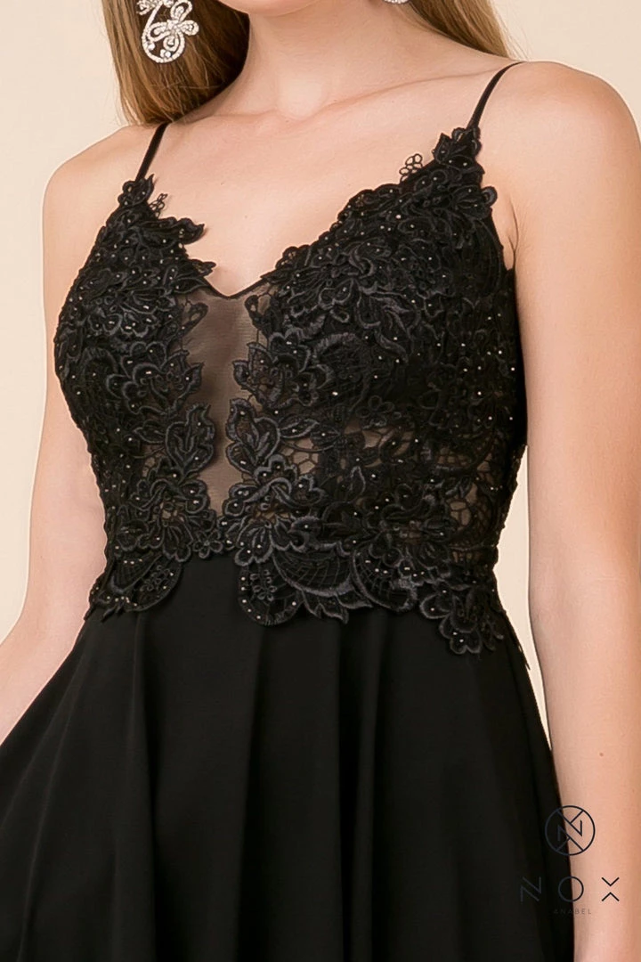 Short Knee Length V-Neck Dress With Appliques By Nox Anabel A660 Prom 6 Short Knee Length V-Neck Dress With Appliques By Nox Anabel A660 Prom