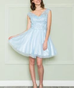 Prom Short Lace Applique Dress By Poly USA 8902