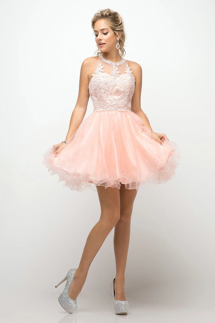Prom Short Lace Appliqued Dress By Cinderella Divine UJ0119 12 Prom Short Lace Appliqued Dress By Cinderella Divine UJ0119