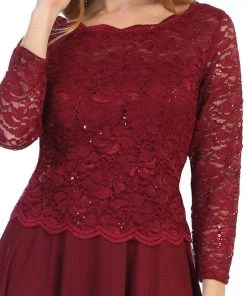 Bridesmaid Dresses Short Lace Bodice Dress With 3/4 Sleeves By Celavie 6426S 22 Bridesmaid Dresses Short Lace Bodice Dress With 3/4 Sleeves By Celavie 6426S