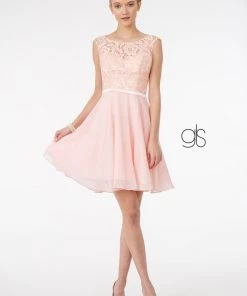 Prom Short Lace Bodice Dress With Corset Back By Elizabeth K GS2807