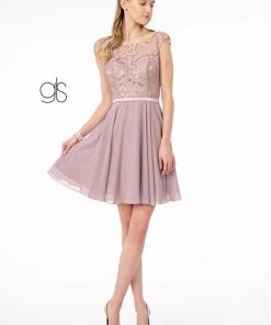 Prom Short Lace Bodice Dress With Corset Back By Elizabeth K GS2807