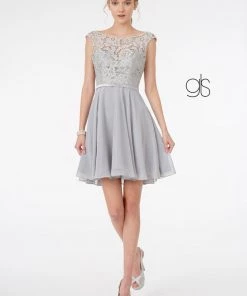 Prom Short Lace Bodice Dress With Corset Back By Elizabeth K GS2807