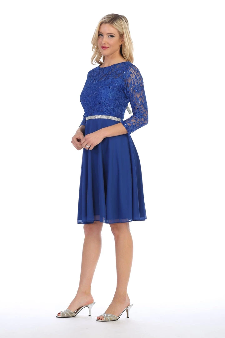 Short Lace Bodice Dress With Long Sleeves By Celavie 6305-S 7 Short Lace Bodice Dress With Long Sleeves By Celavie 6305-S