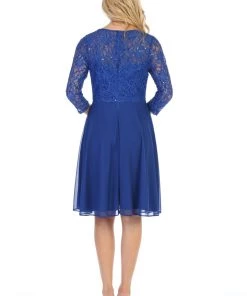 Short Lace Bodice Dress With Long Sleeves By Celavie 6305-S