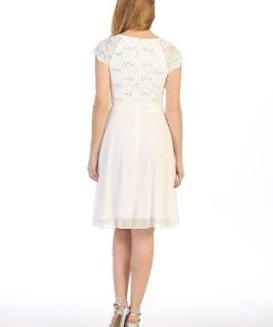 Short Lace Bodice Dress With Short Sleeves By Celavie 6394S Prom