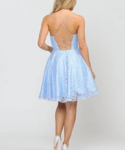 Prom Short Lace Dress With Crisscross Open Back By Poly USA 8388
