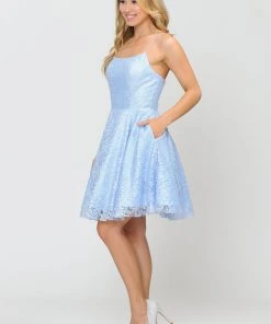 Prom Short Lace Dress With Crisscross Open Back By Poly USA 8388
