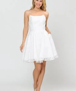 Prom Short Lace Dress With Crisscross Open Back By Poly USA 8388