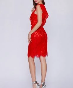 Short Lace Dress With Flutter Sleeves By Cinderella Divine CH515 Prom