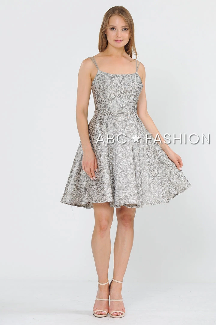 Short Metallic Brocade Dress With Cut Out Back By Poly USA 8364 Prom 3 Short Metallic Brocade Dress With Cut Out Back By Poly USA 8364 Prom