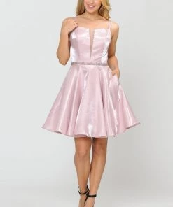 Prom Short Metallic Dress With Illusion Cutout By Poly USA 8447