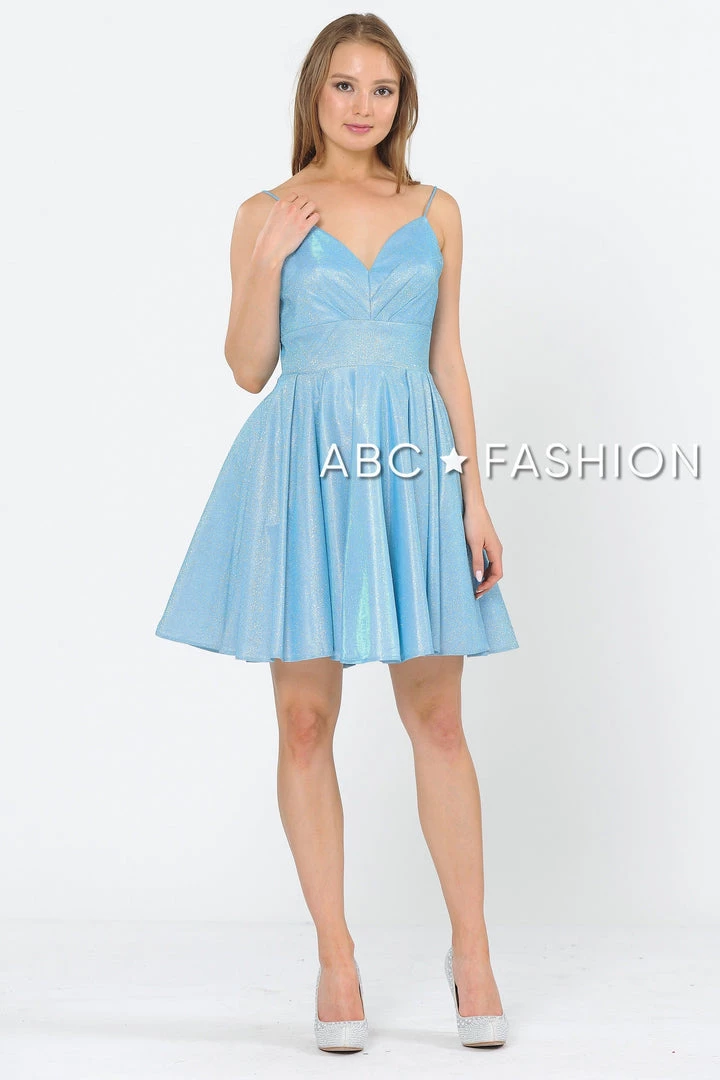 Short Metallic Glitter Dress With A-line Skirt By Poly USA 8530 Prom 10 Short Metallic Glitter Dress With A-line Skirt By Poly USA 8530 Prom