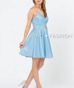 Short Metallic Glitter Dress With A-line Skirt By Poly USA 8530 Prom 20 Short Metallic Glitter Dress With A-line Skirt By Poly USA 8530 Prom