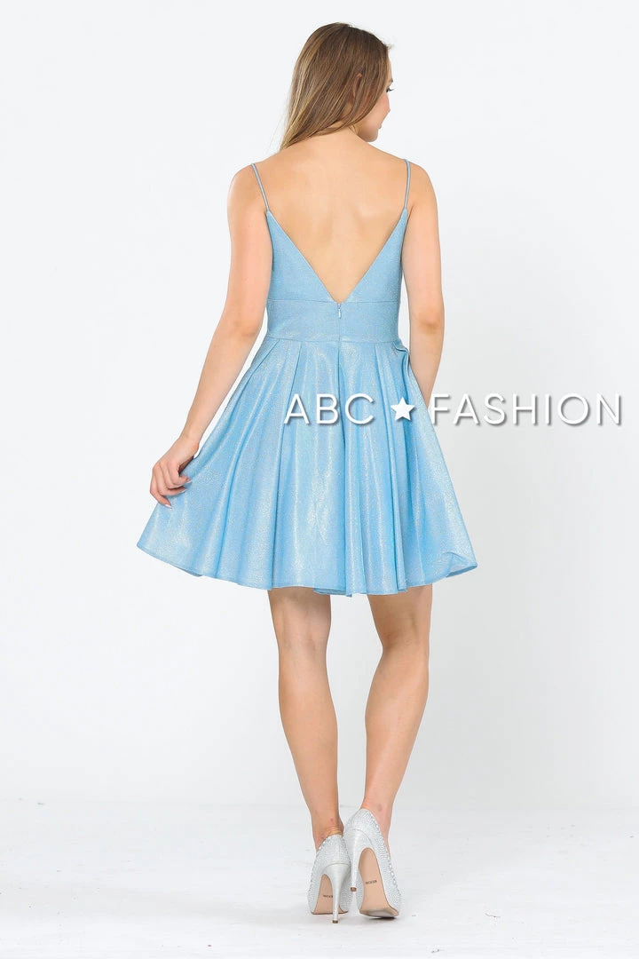 Short Metallic Glitter Dress With A-line Skirt By Poly USA 8530 Prom 8 Short Metallic Glitter Dress With A-line Skirt By Poly USA 8530 Prom