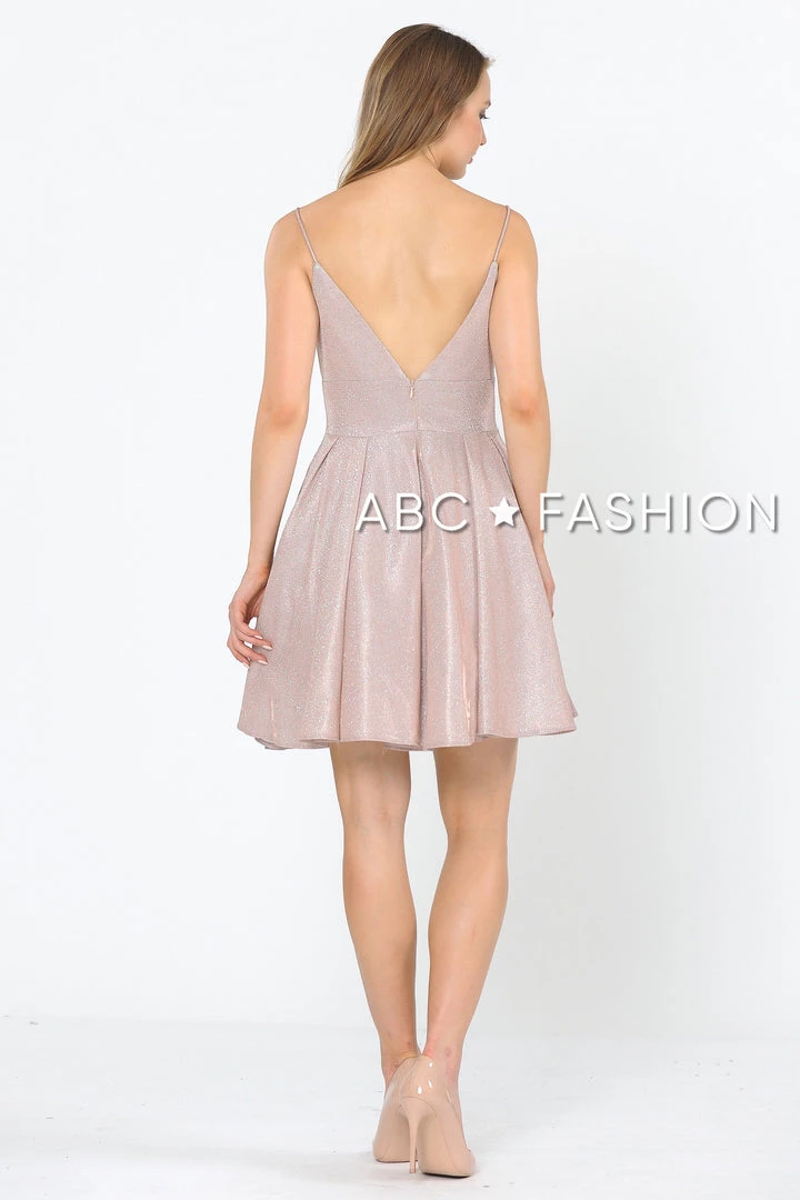 Short Metallic Glitter Dress With A-line Skirt By Poly USA 8530 Prom 4 Short Metallic Glitter Dress With A-line Skirt By Poly USA 8530 Prom